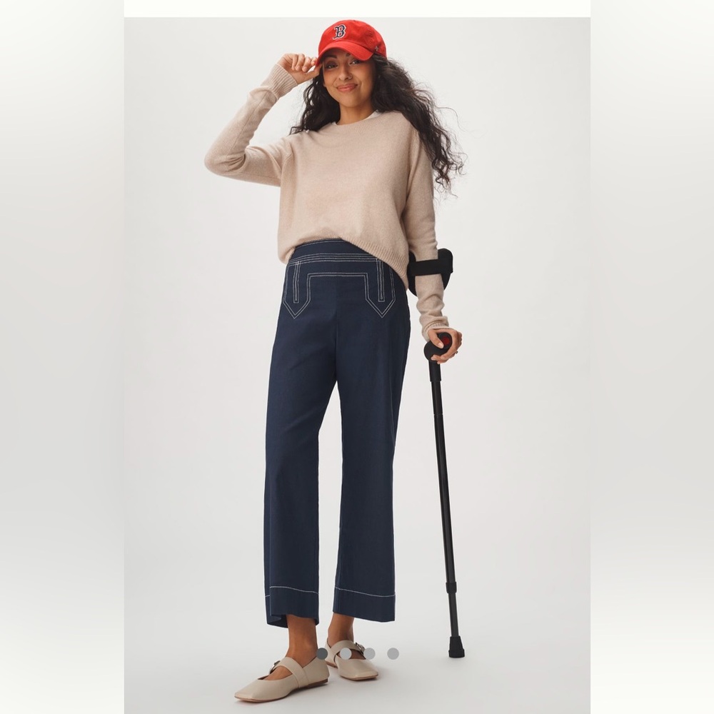 NWT The Colette Cropped High-Rise
Wide-Leg Pants by Maeve: Sailor Edition